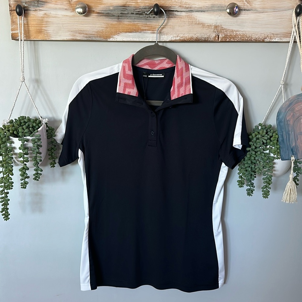 J. Lindeberg Black and White Short Sleeve Polo